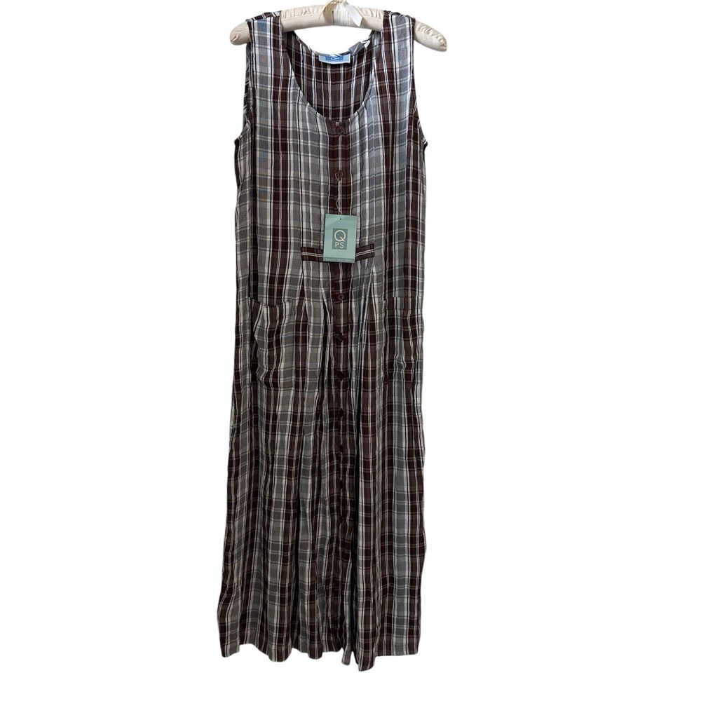 Pleated Brown Plaid Maxi Dress pl